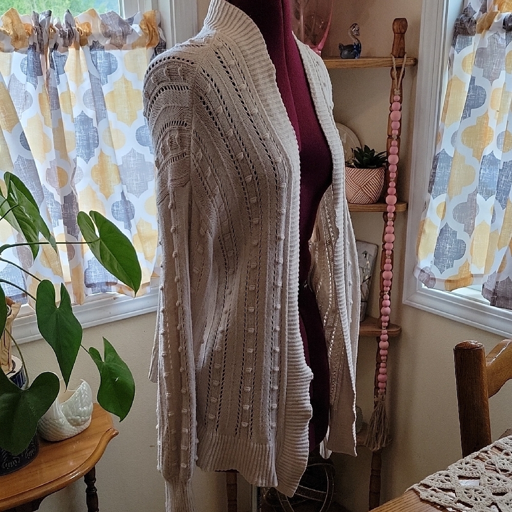 Cream Cable Knit Cardigan Sweater. A - Picture 6 of 7